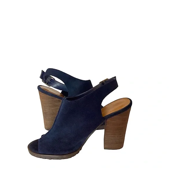 Lord & Taylor 424 Fifth Leather Deanna Navy Slingback Heels Mules Size 8 - Picture 4 of 13